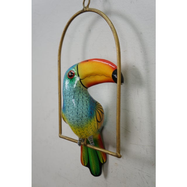 Mexican Folk Art Paper Mache Boho Hanging Toucan Parrot Bird Sculpture 13" For Sale - Image 6 of 15