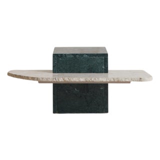 Italian Verde Marble + Limestone Side Table, 1970s For Sale