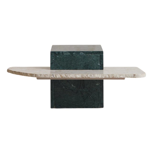 Italian Verde Marble + Limestone Side Table, 1970s For Sale
