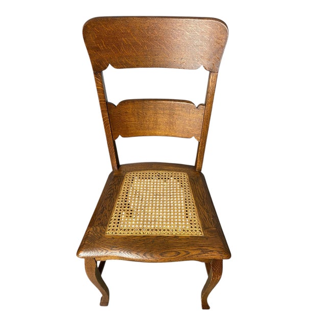 Early 20th Century Solid Wood Antique Oak Dining Chairs With Cane Seats Set of 5 — Antique, P. Derby Boston Label For Sale - Image 5 of 11