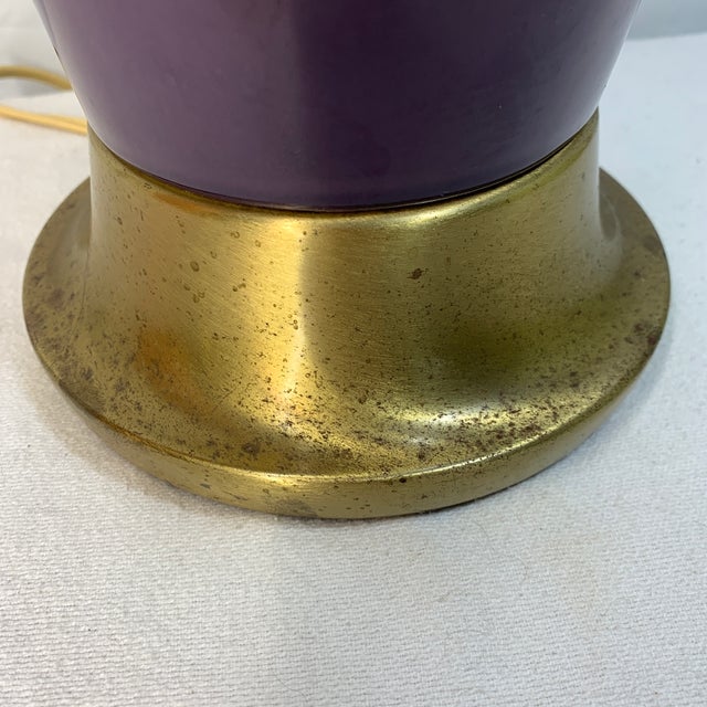 1960s Vintage Mid-Century Modern Purple Lava Glaze Ceramic Table Lamp For Sale - Image 5 of 5