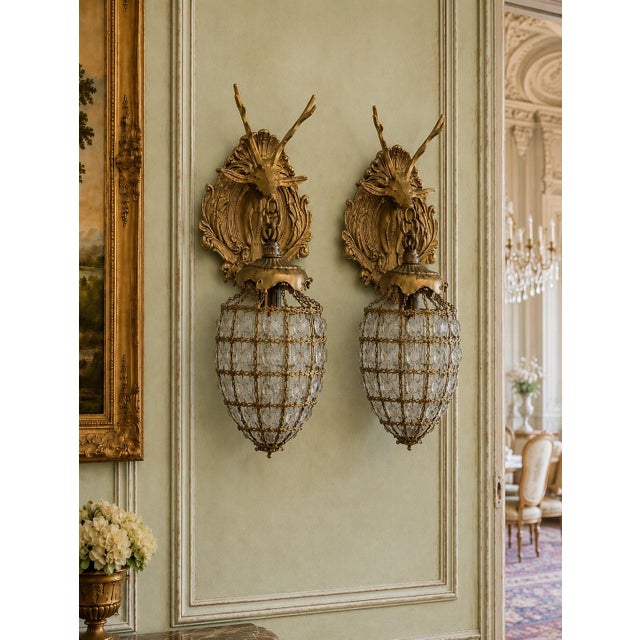 Late 20c French Louis XVI Gilt Bronze Sconces Wall Lamps - Pair For Sale - Image 6 of 16