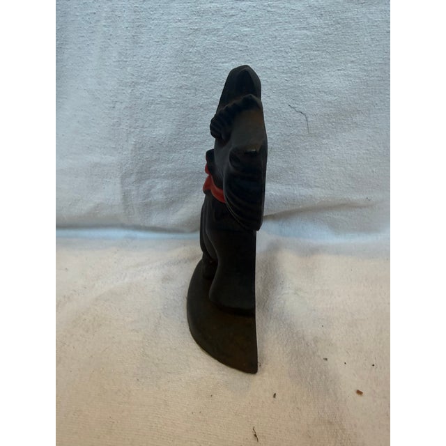 Art Deco 1940s Cast Iron Scottie Door Stop With a Christmas Red Bow For Sale - Image 3 of 10