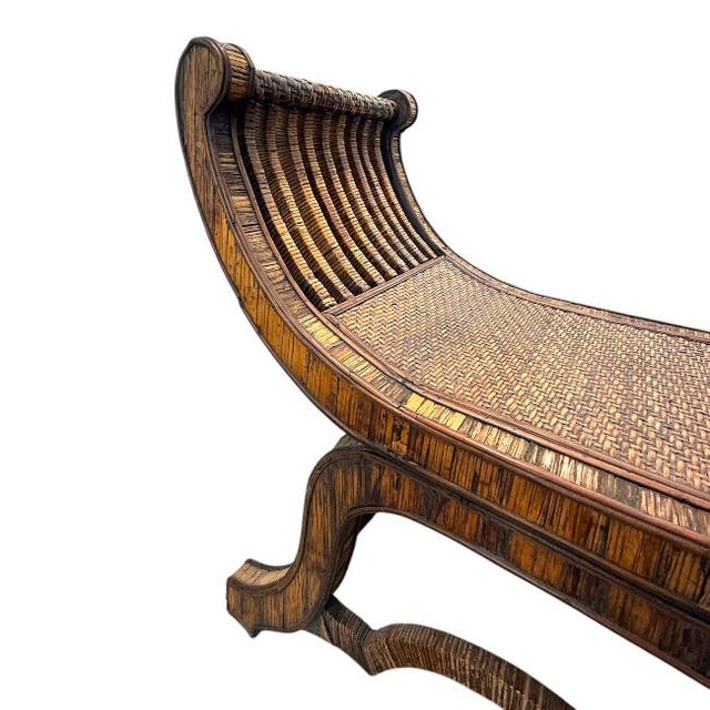 Vintage Egyptian-Style Rattan & Grasscloth Bench For Sale In West Palm - Image 6 of 10