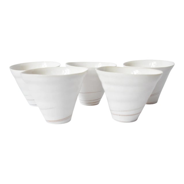 Art Pottery Hand-Thrown White Porcelain Bowls - Set of 5 For Sale