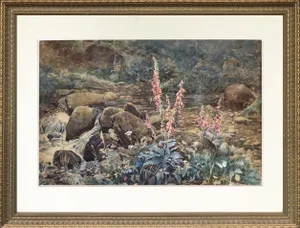 Joseph Addey "Fox Gloves" English Landscape Painting 19th Century
