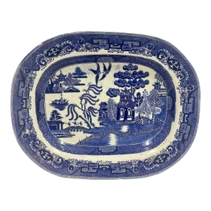Antique Blue Willow Serving Platter From England - Circa 19th Century