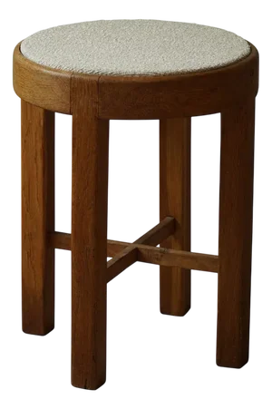 Mid-Century Danish Stool in Oak and Bouclé Wool, 1950s