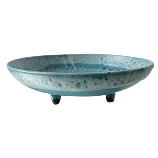 Blue Enameled Tripod Plate Dish, 1950s For Sale