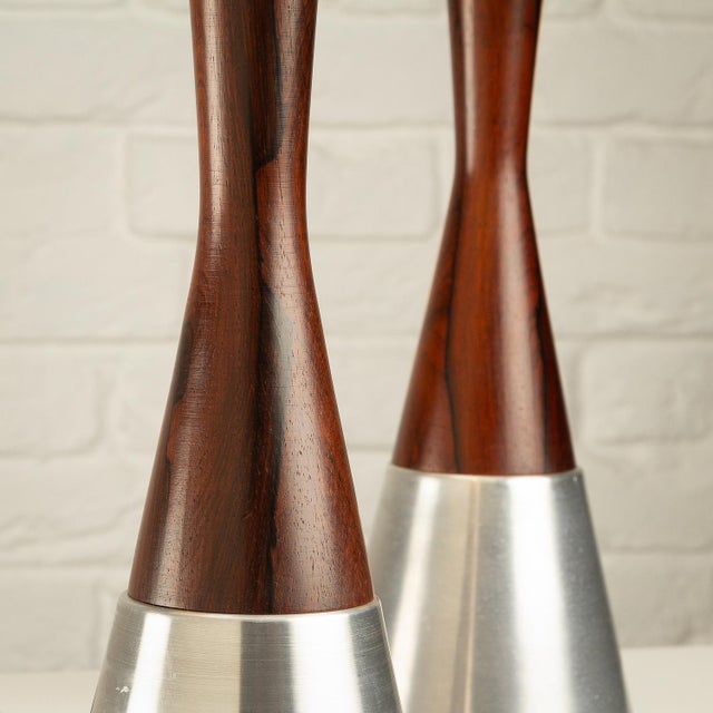 Rosewood and Aluminum Table Lamps from Bergboms, Sweden, 1950s, Set of 2 For Sale - Image 11 of 13
