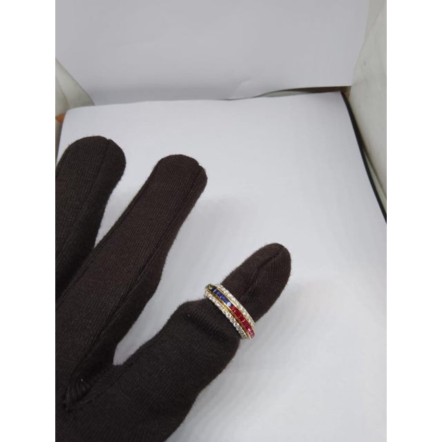 Gold 18k Gold Multi Sapphire 2.1ct & Diamond 1.49ct Cocktail Ring, New For Sale - Image 8 of 8