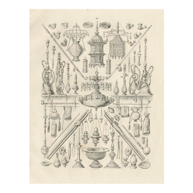 Islamic Lamps and Hookahs Object Study, 1846, Paper For Sale