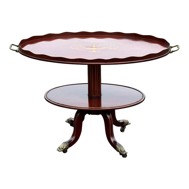 Antique English Regency Lions Foot Inlaid Pie Crust Table Circa 1820 For Sale