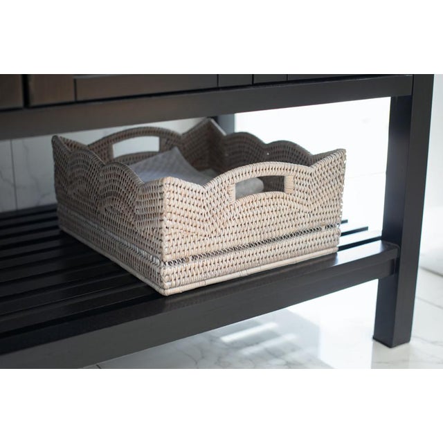 Artifacts Rattan Scallop Collection Shelf Basket in White Wash - 14" For Sale - Image 4 of 9