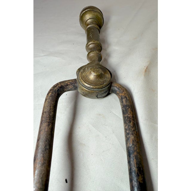17th Century Antique 18th Century Wrought Iron Turned Brass English Fireplace Tongs Tool 22 For Sale - Image 5 of 9