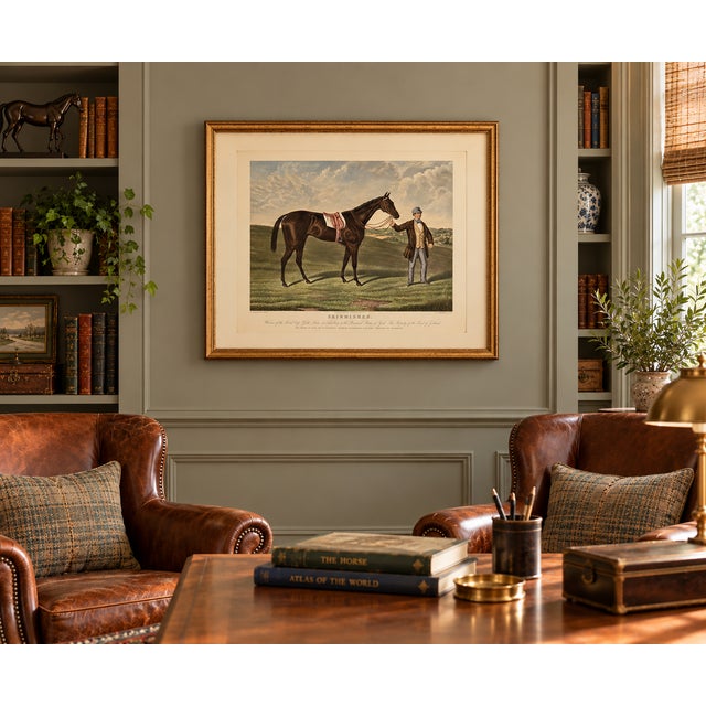 An impressive reproduction of 19th-century hand-colored equestrian engraving titled Skirmisher, after celebrated British...