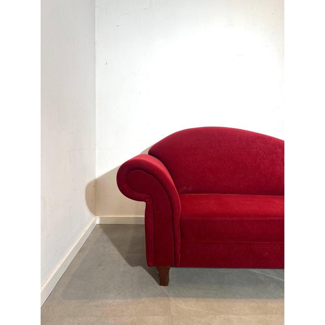 Chaise Lounge in Red Velvet For Sale - Image 4 of 5