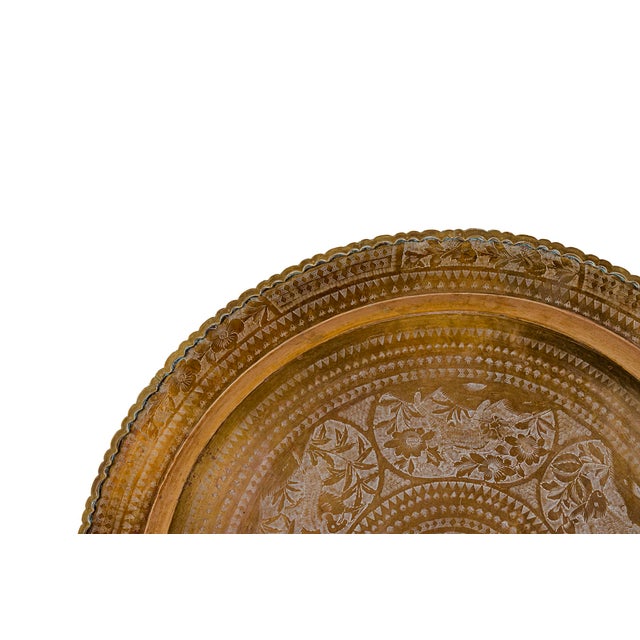 Chinese 30" Vintage Chinese Hand-Etched Brass Tray Wall Hanging For Sale - Image 3 of 10