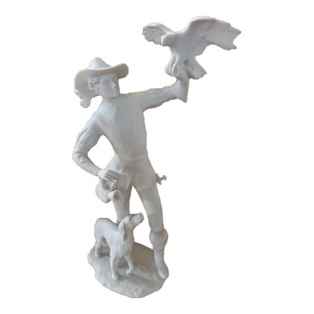 1980s Kaiser Porcelain Golden Crown Sculpture Figurine "Falconer With Dog" Signed C. Bochmann For Sale