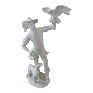 1980s Kaiser Porcelain Golden Crown Sculpture Figurine "Falconer With Dog" Signed C. Bochmann