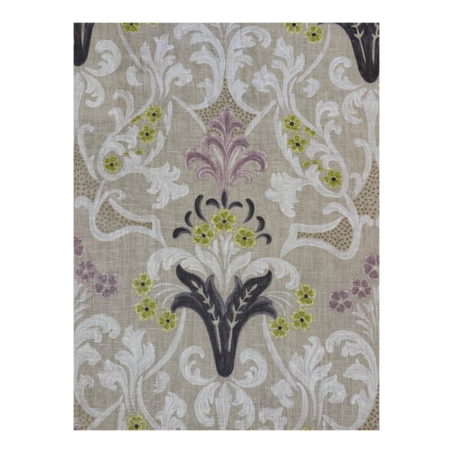 Designers Guild Fairfax Linen Fabric Lavender Tan Green Gold Dot 3 Yards For Sale