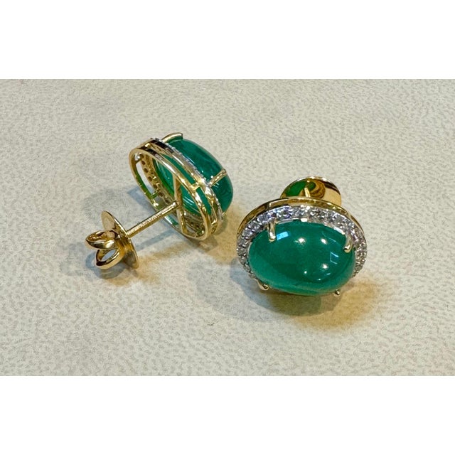 110 Ct Oval Natural Cabochon Emerald & Diamond Necklace, Earring Suite 14 K Gold For Sale - Image 10 of 18