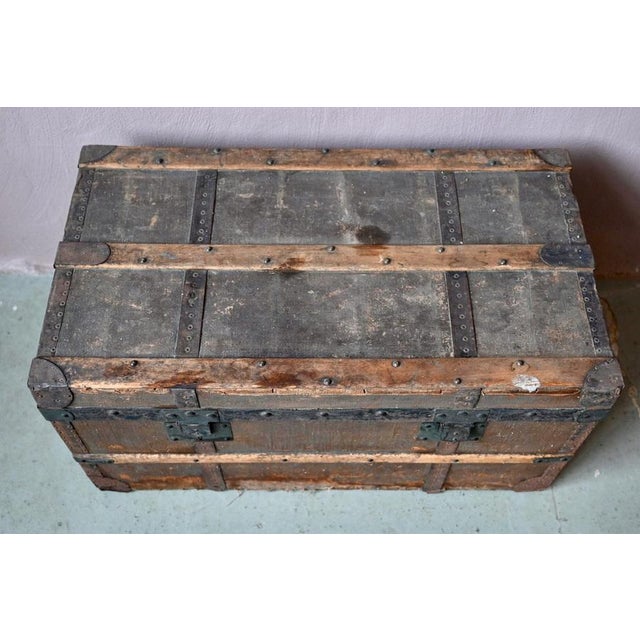 Brown Large Antique Bohemian Wooden and Canvas Travel Trunk, 1920s For Sale - Image 8 of 18