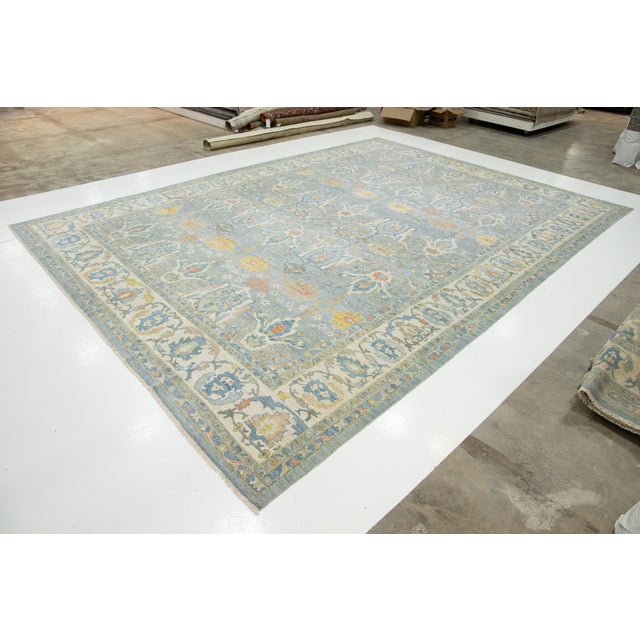 Contemporary Apadana's Contemporary Sultanabad Wool Rug in Blue With Floral Pattern For Sale - Image 3 of 11