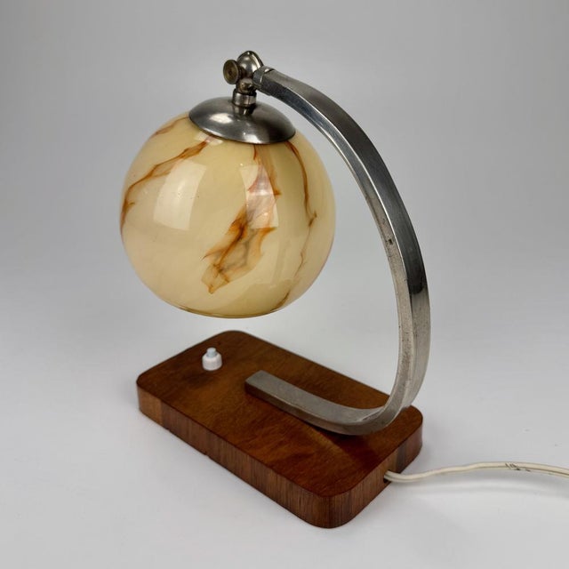 Art Deco Wood and Marble Glass Table Lamp, 1940s For Sale - Image 6 of 8