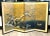 Antique Japanese Four Panel Byobu Screen: Mandarin Ducks by Snowy Pond in Early Spring. Kano School painting of a weeping...