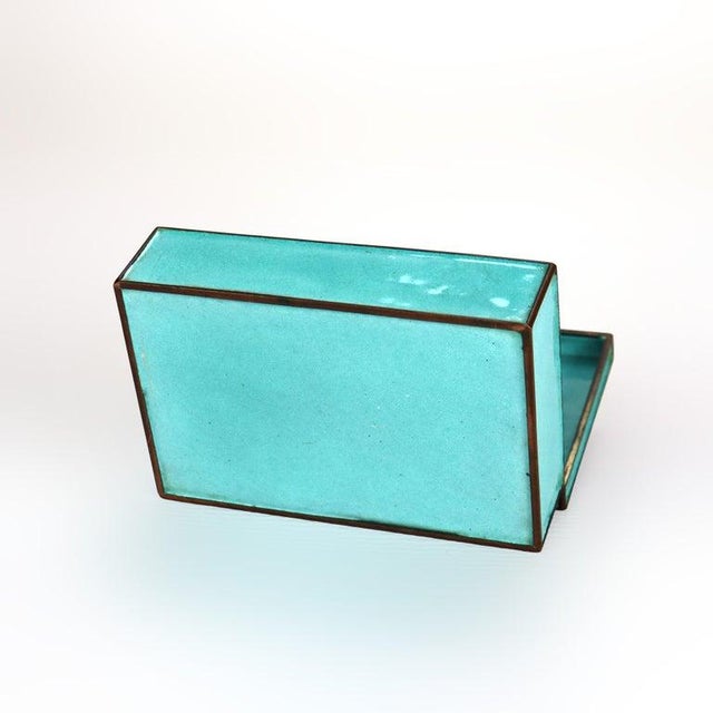 Sky Blue Chinese Scenic Cloisonne Enameled Jewelry Box Unsigned C1930 For Sale - Image 8 of 8