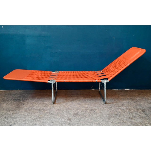 Folding Deck Chair in Aluminum and Orange PVC by Kurz, 1960s For Sale - Image 3 of 18
