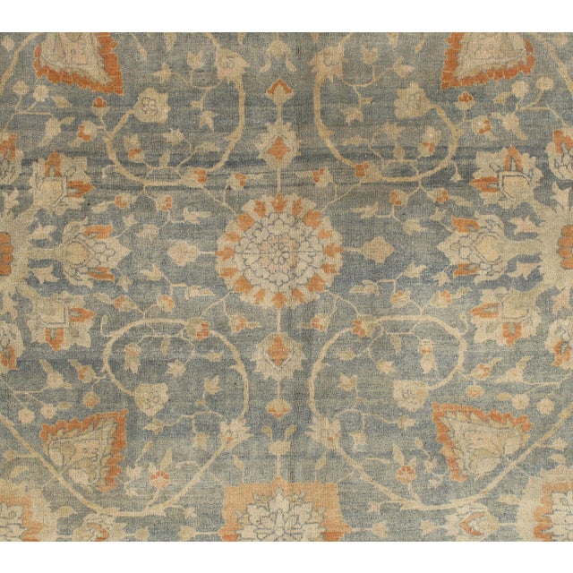 Blue Antique Tabriz Carpet, Handmade Carpet, Light Blue, Soft Saffron and Ivory For Sale - Image 8 of 13