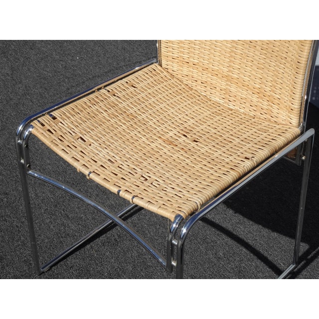 Set of Four Vintage Chrome Rattan Dining Chairs Mid Century Modern For Sale - Image 11 of 12