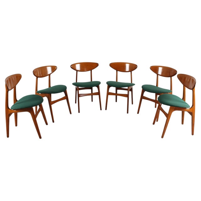 Mid-Century Scandinavian Wood and Green Fabric Chair, 1960s, Set of 6 For Sale - Image 16 of 16