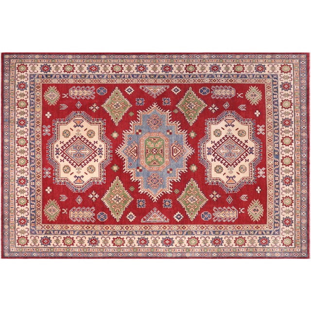 Beige Southwestern Kazak Red/Beige Wool Rug - 8'1''x9'8'' For Sale - Image 8 of 10