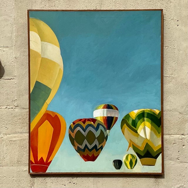Boho Chic Vintage Boho Original Oil Painting of Balloons For Sale - Image 3 of 8