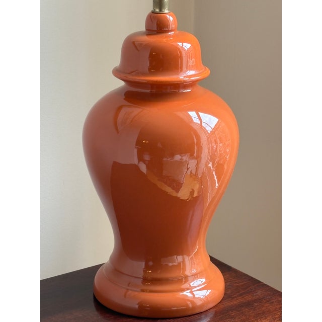 Mid-20th Century Burnt Orange Ceramic Ginger Jar Table Lamp For Sale - Image 9 of 11