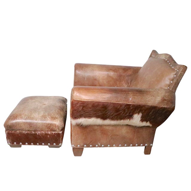 Rustic Old Hickory Hide and Leather Club Chair and Ottoman For Sale - Image 16 of 16