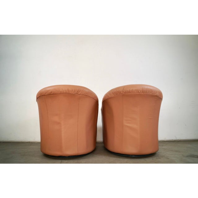 1980’s Art Deco Leather Swivel Lounge Chairs - A Pair For Sale In Los Angeles - Image 6 of 12