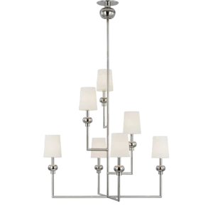 Paloma Contreras for Visual Comfort Signature Collection Comtesse XL Offset Chandelier in Polished Nickel with Linen Shades