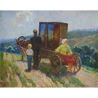 Soviet Era Family Oil Painting, Socialist Realism Art, Ukrainian Artist 135-170 For Sale
