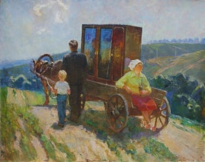 Soviet Era Family Oil Painting, Socialist Realism Art, Ukrainian Artist 135-170