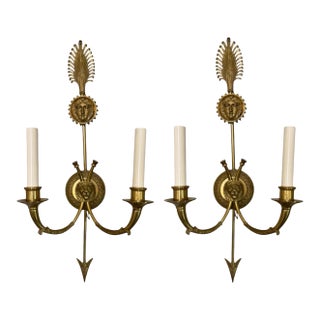 After Andre Abrus French Neoclassical Brass Sconces- A Pair For Sale