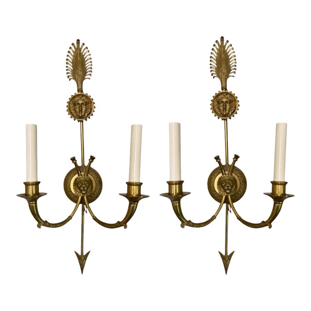After Andre Abrus French Neoclassical Brass Sconces- A Pair For Sale