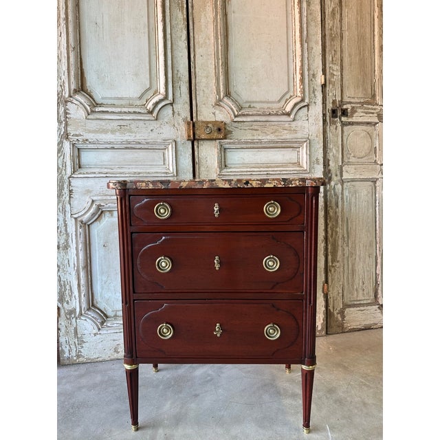 Wood Vintage Louis XVI Commode in Mahogany and Marble, France, 1970 For Sale - Image 7 of 7