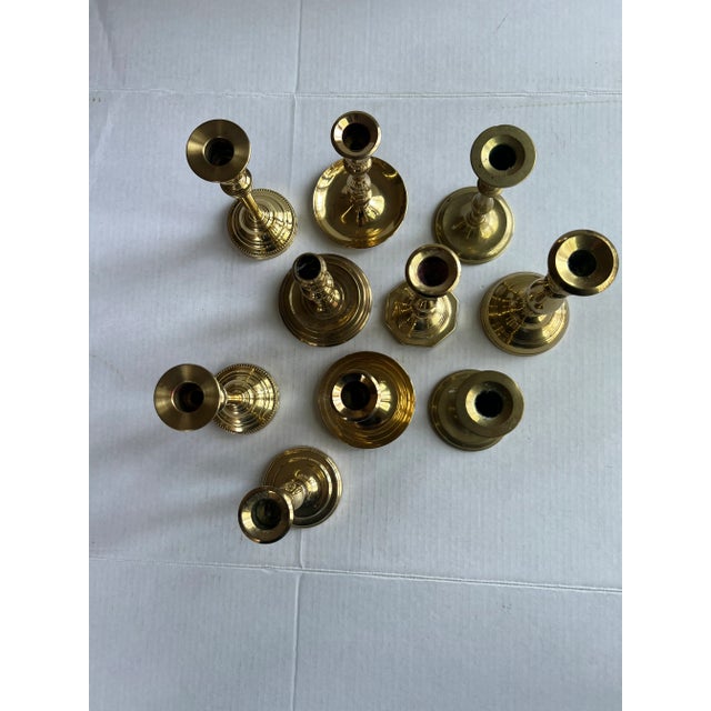 English Vintage Brass Candleholders~10 For Sale - Image 3 of 3
