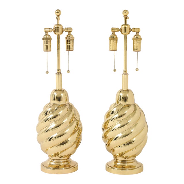 Pair of 1960's Mirror Polished Brass Swirl Lamps by Westwood Industries. For Sale