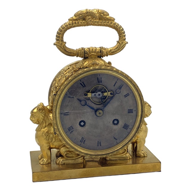 Charles X Travel Officer's Pendule Clock in Gilded Bronze by Le Roy For Sale