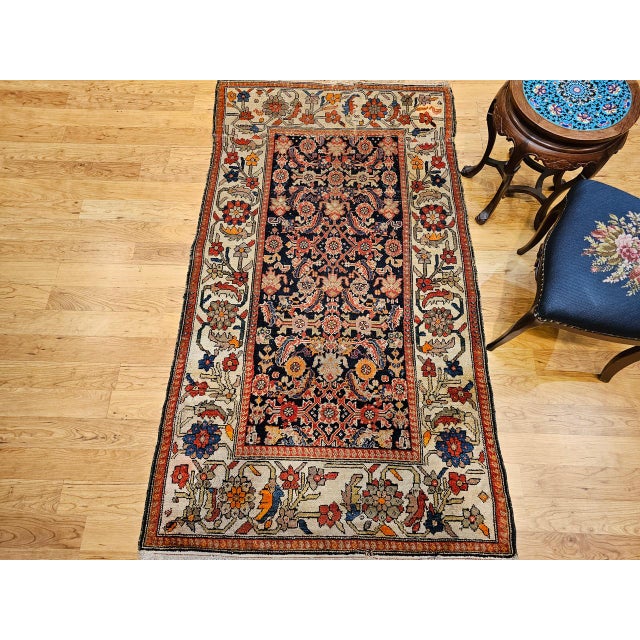 Antique Persian Malayer Area Rug, Hand-Knotted Wool, Geometric Pattern, 4x7, Navy & Ivory For Sale - Image 4 of 17